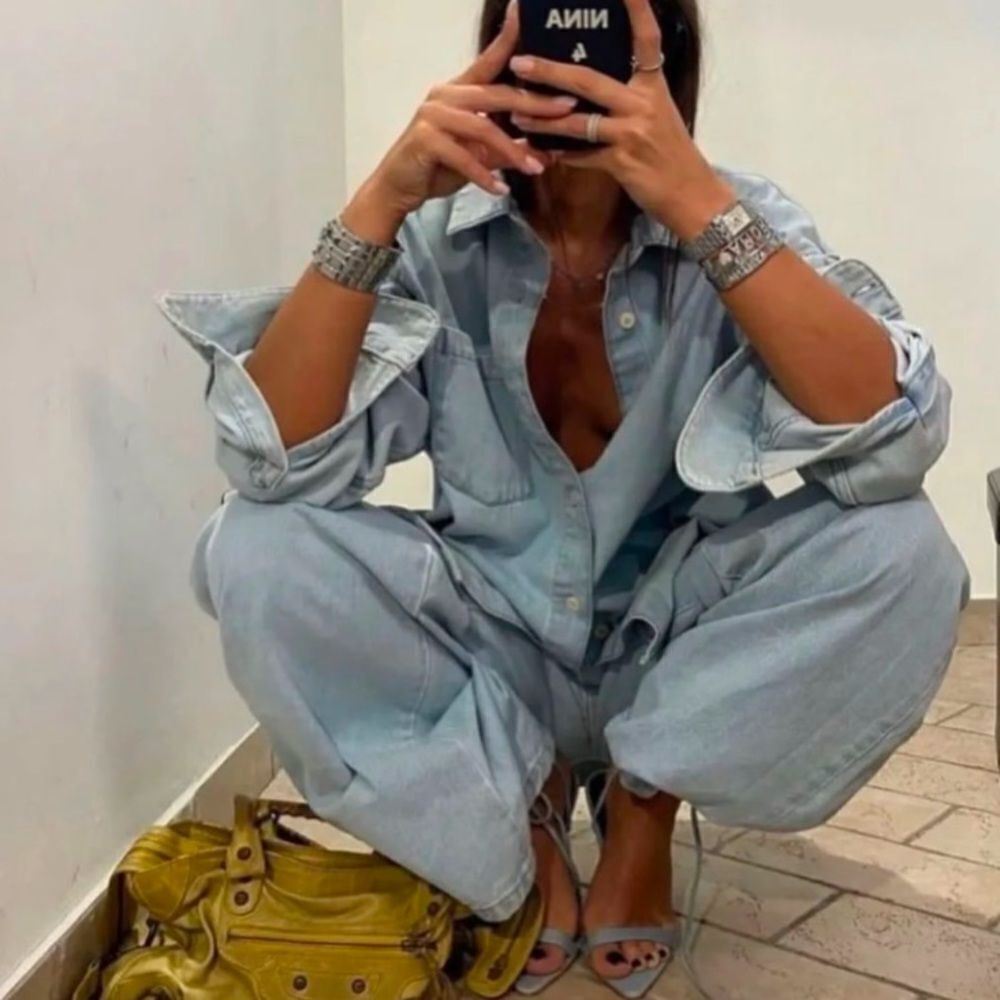 Denim oversized button up